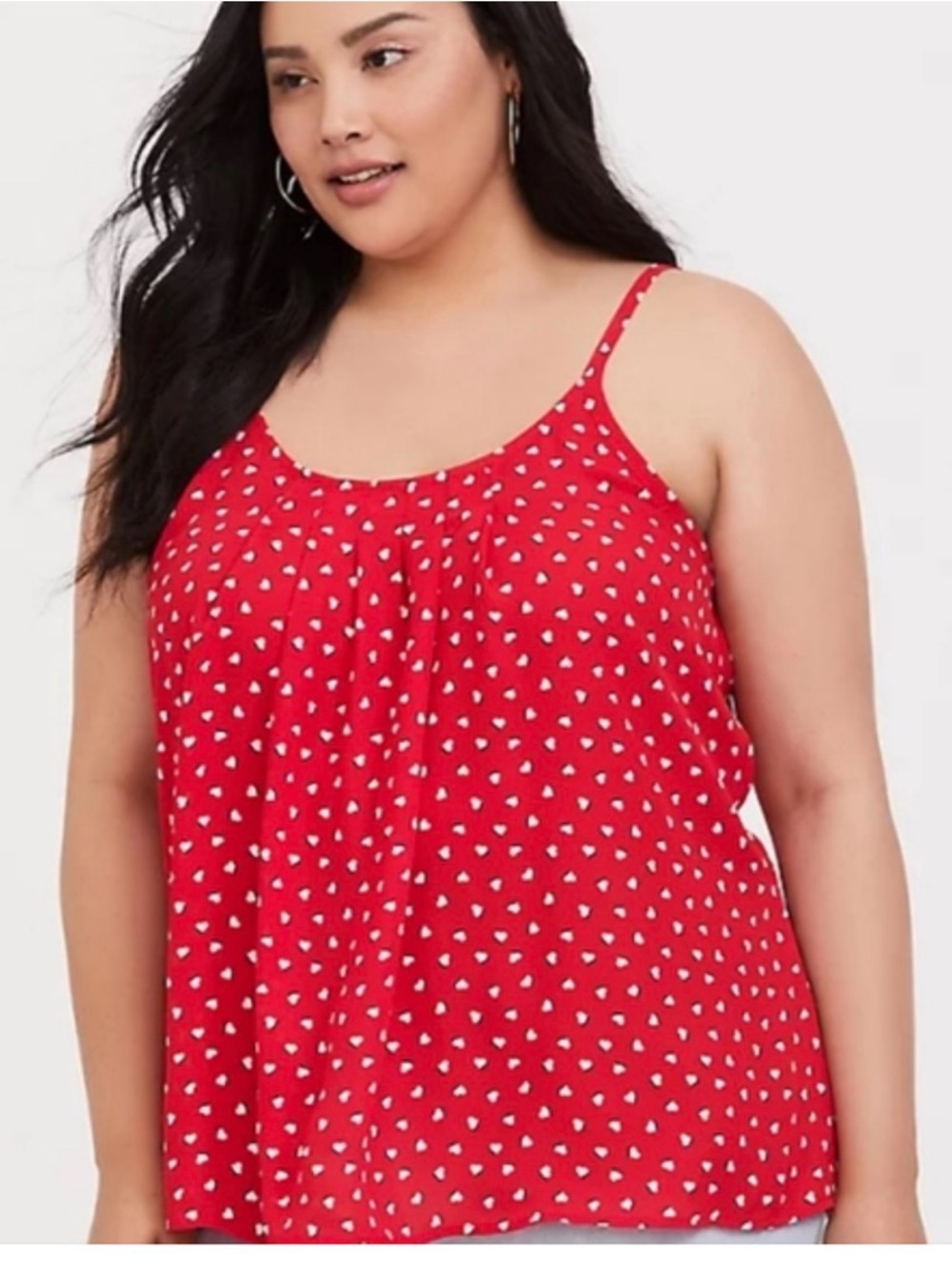 torrid Red Swing Heart-Print Cami. Adjustable straps. Crisscross back design.
